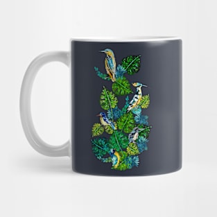 Birds on monstera plant leaves Mug